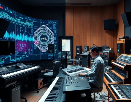 Professional clean featured image representing technical challenges and ethical issues in ai music generation for article "Technical Challenges and Ethical Issues in AI Music Generation (2026)"